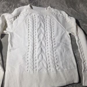 LOFT White Cable Knit Sweater Size S